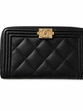 CHANEL Black Quilted Caviar Leather Wallet with Gold CC Lock